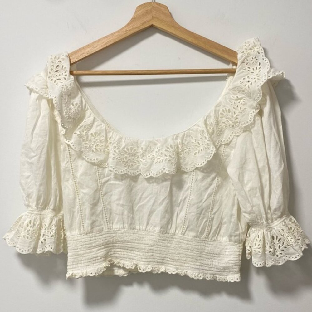 Aritzia Sunday Best Scoop Back Frilly Blouse White Size L — 100% Cotton - Picture 3 of 9
